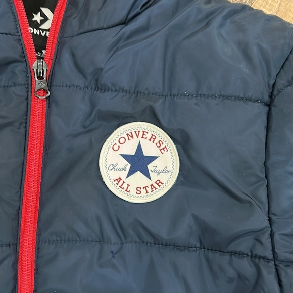 Converse All Star Boys Quilted Jacket S 8-10yrs Blue Hood Zipper Chuck Taylor - Picture 2 of 16